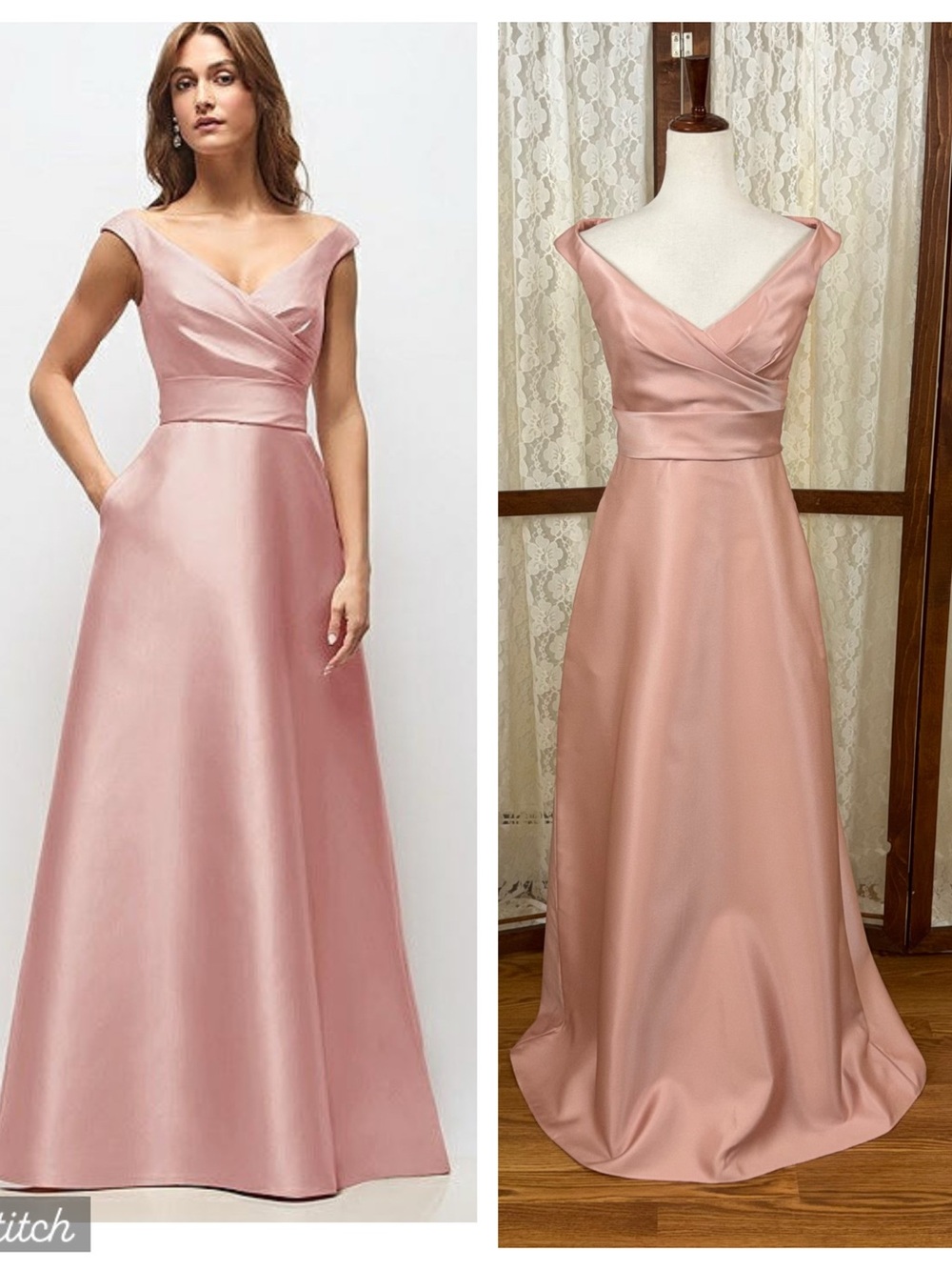Elegant New Alfred Sung Satin Twill Off-Shoulder Evening Dress